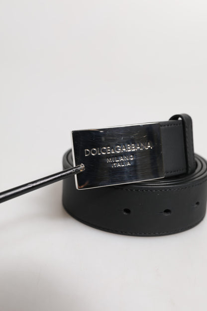 Black Classic Silver Metal Logo Buckle Belt