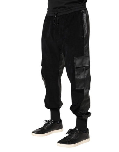 Black Cotton Cargo Jogger Sweatpants Pants