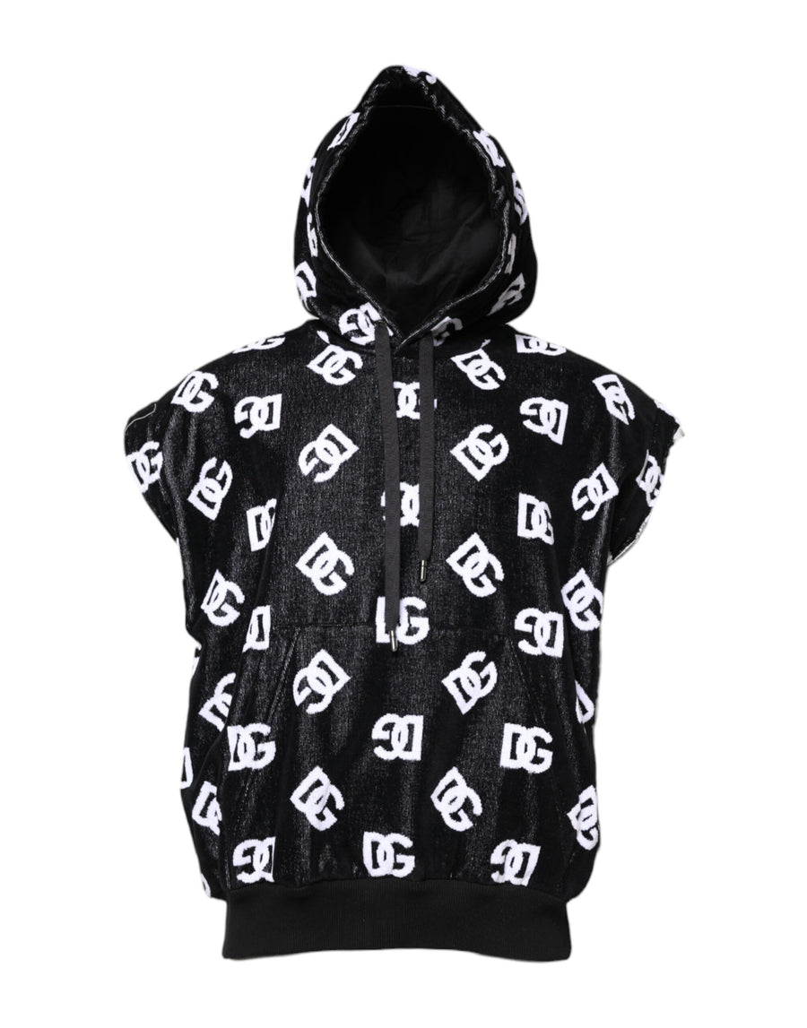 Black DG Cotton Hooded Sleeveless Sweater