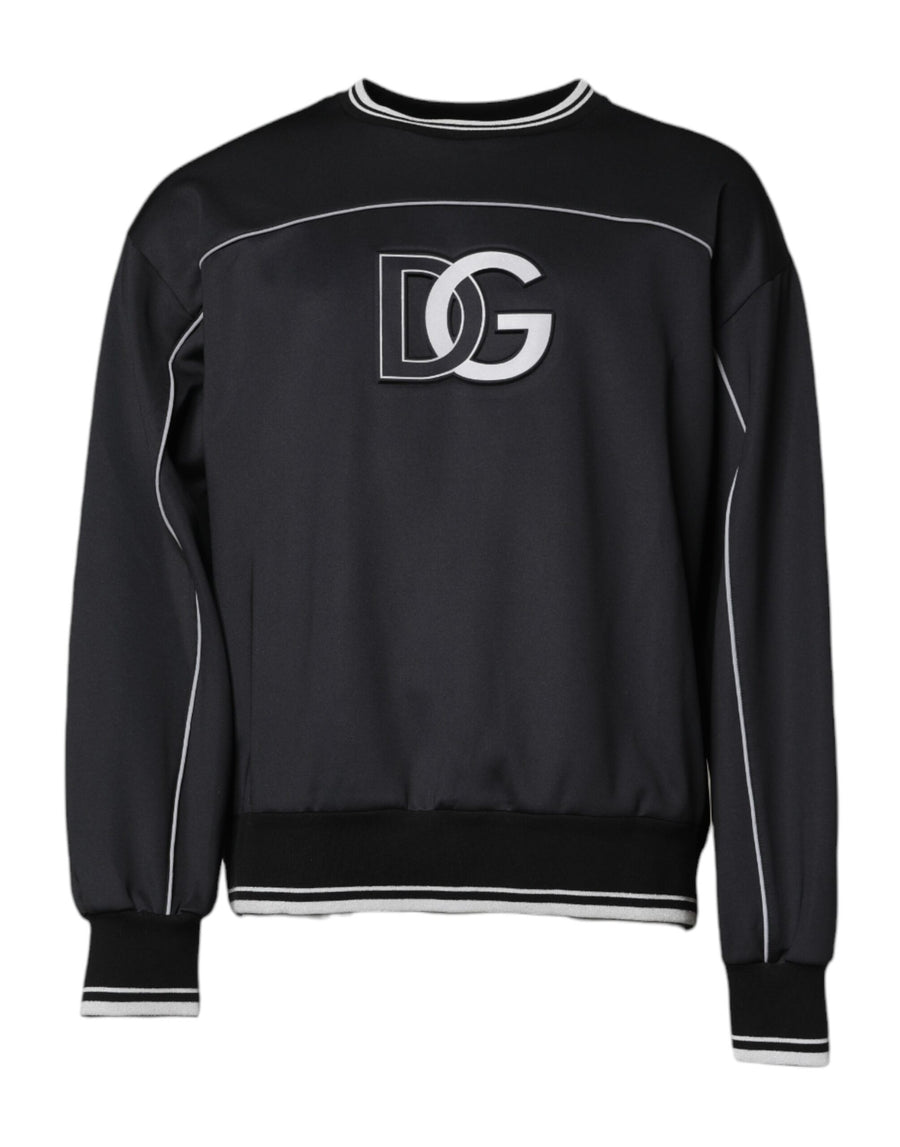 Black Logo Polyester Crew Neck Men Pullover Sweater
