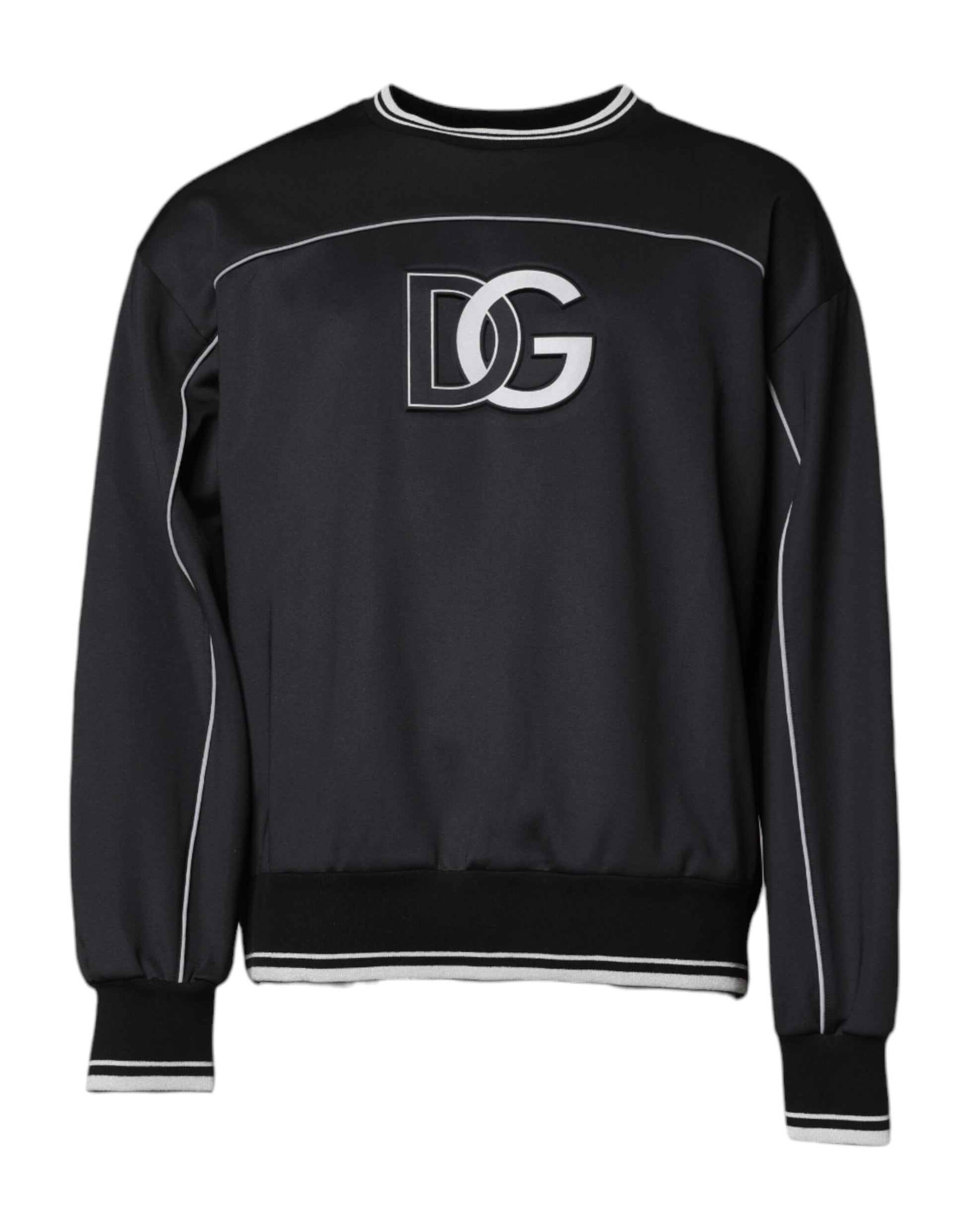 Black Logo Polyester Crew Neck Men Pullover Sweater