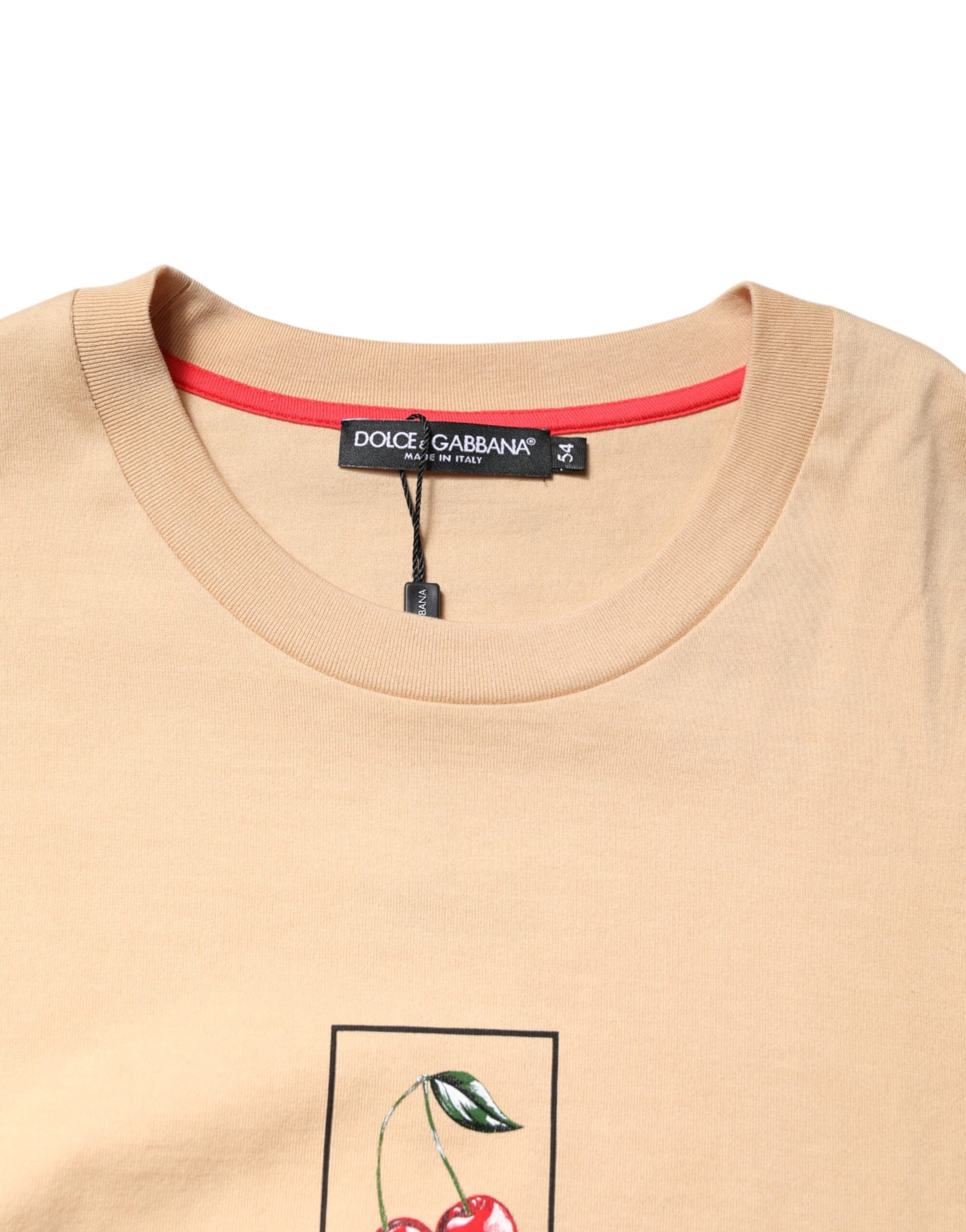 Beige Cotton Logo Print Crew Neck T-shirt