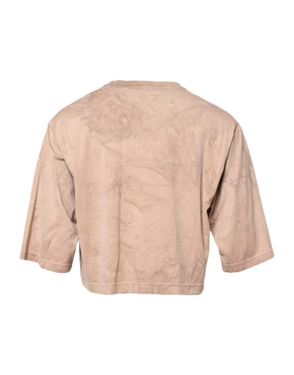 Beige Tie Dye Logo Print Cropped T-shirt