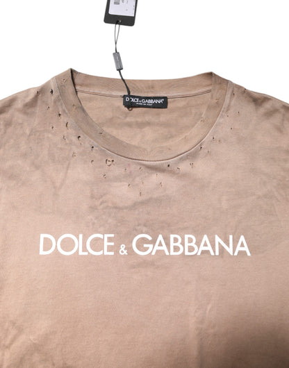 Beige Tie Dye Logo Print Cropped T-shirt