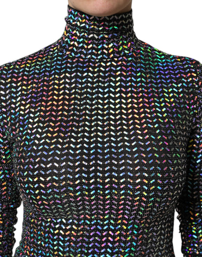 Black Embellished Nylon Bodycon Mini Dress