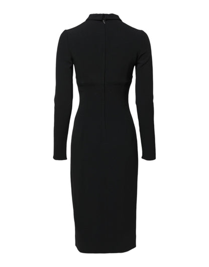 Black Long Sleeves Bodycon Sheath Midi Dress