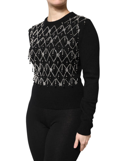 Black Cashmere Embellished Long Sleeves Top