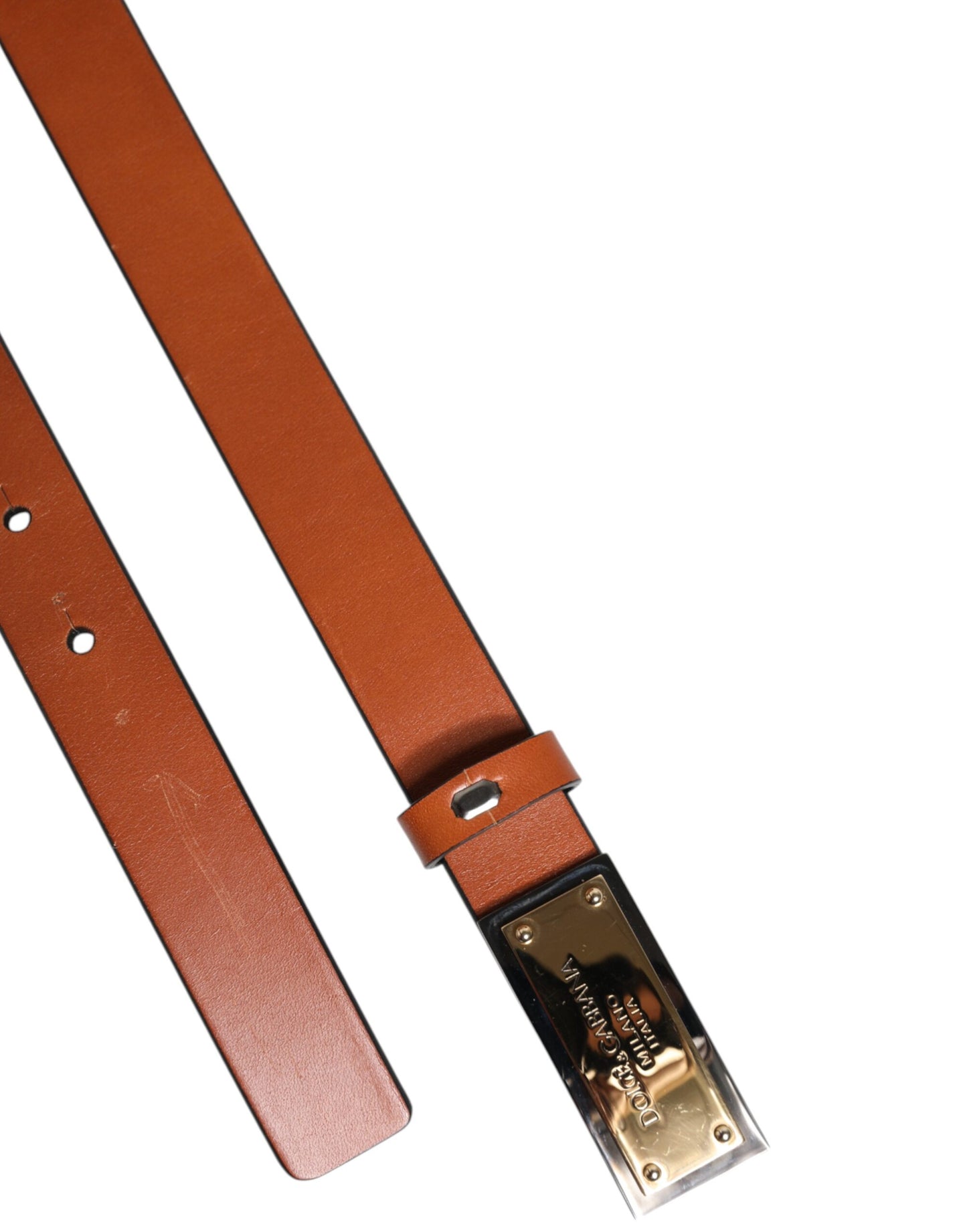 Brown Leather Gold Rectangle Buckle Belt