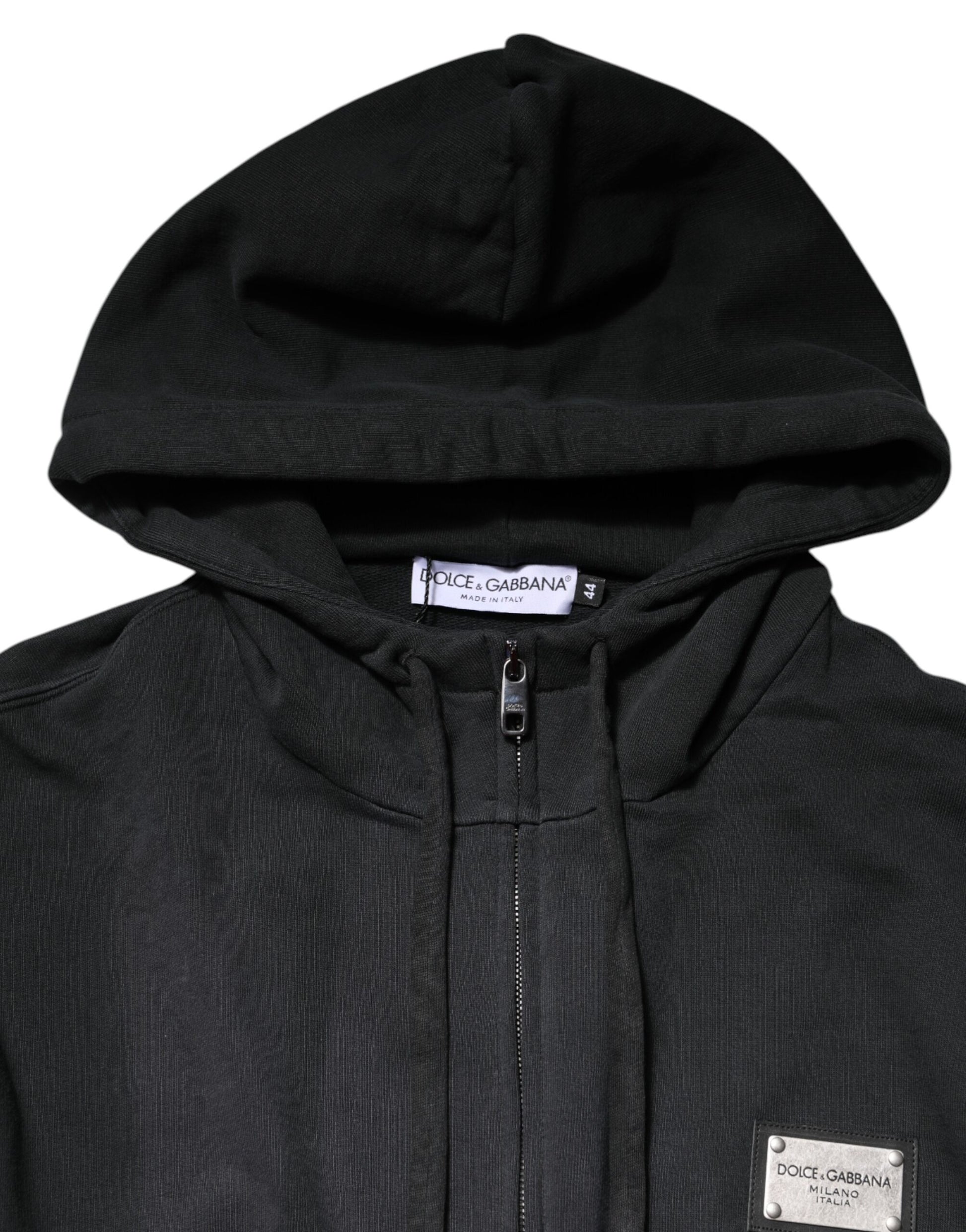 Black Logo Full Zip Hooded Men Sweatshirt Sweater