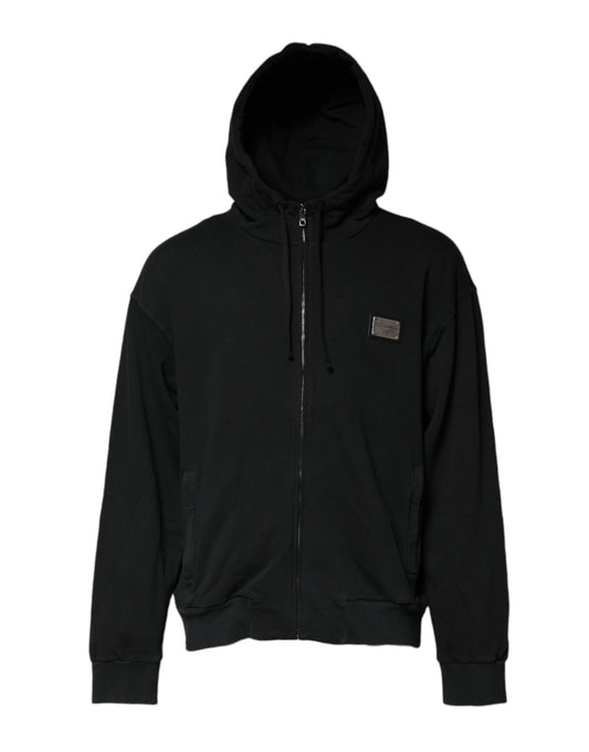 Black Logo Full Zip Hooded Men Sweatshirt Sweater