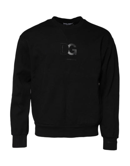 Black Embossed Logo Cotton Crew Neck Sweater