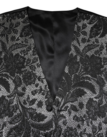 Black Gray Brocade Formal Men Waistcoat Vest