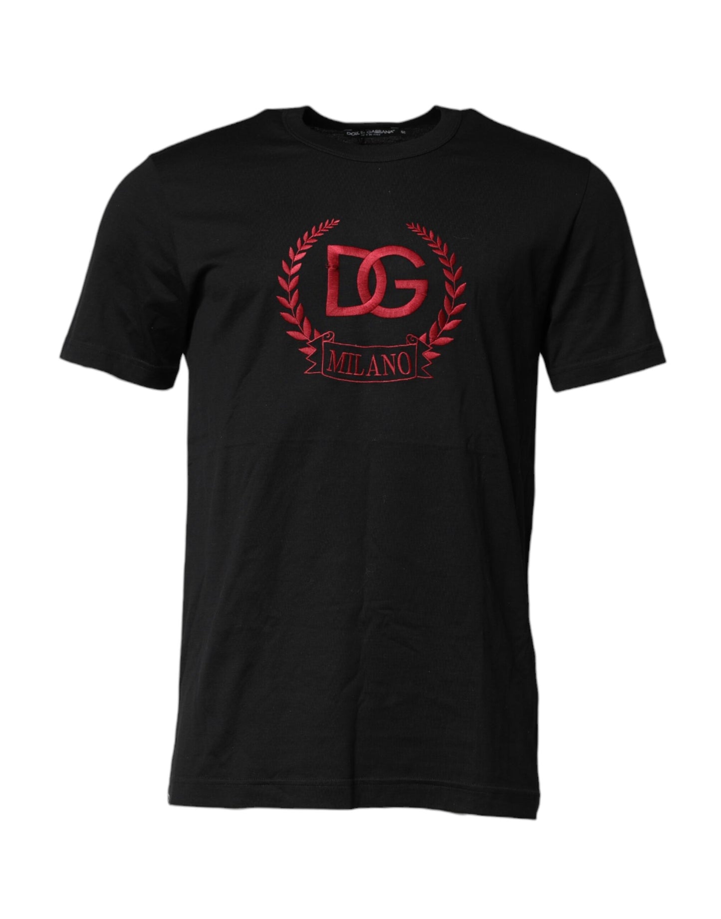 Black Cotton Embroidered Crew Neck T-shirt