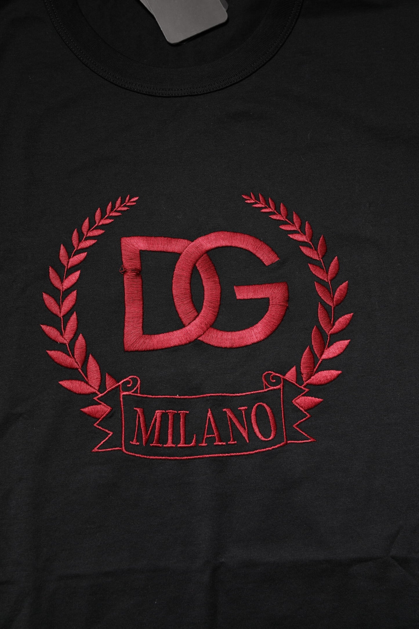 Black Cotton Embroidered Crew Neck T-shirt