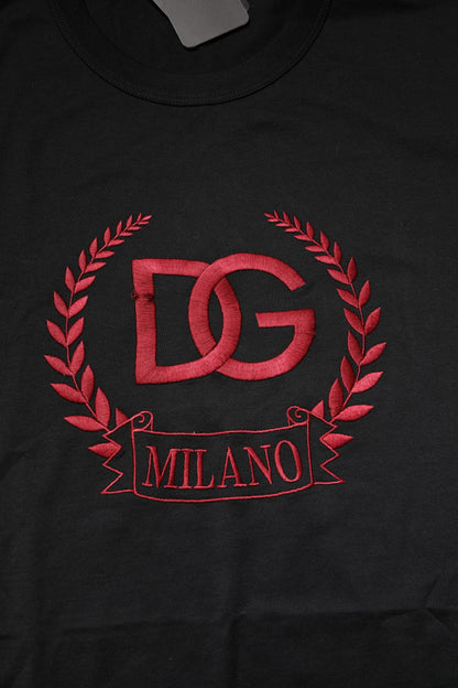 Black Cotton Embroidered Crew Neck T-shirt