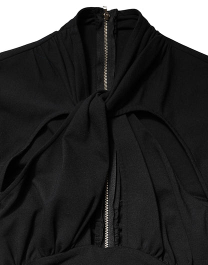 Black Long Sleeves Sheath Midi Dress