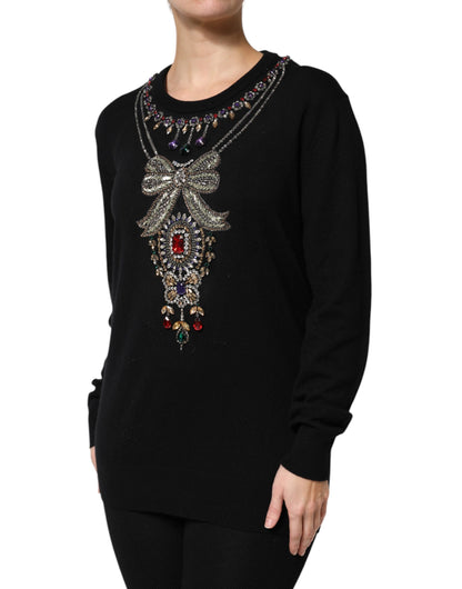 Black Cashmere Crystal Embellished Sweater