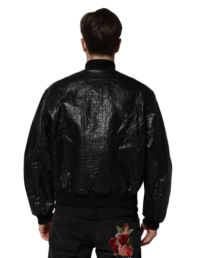 Black Logo Plaque Bomber Full Zipper Jacket