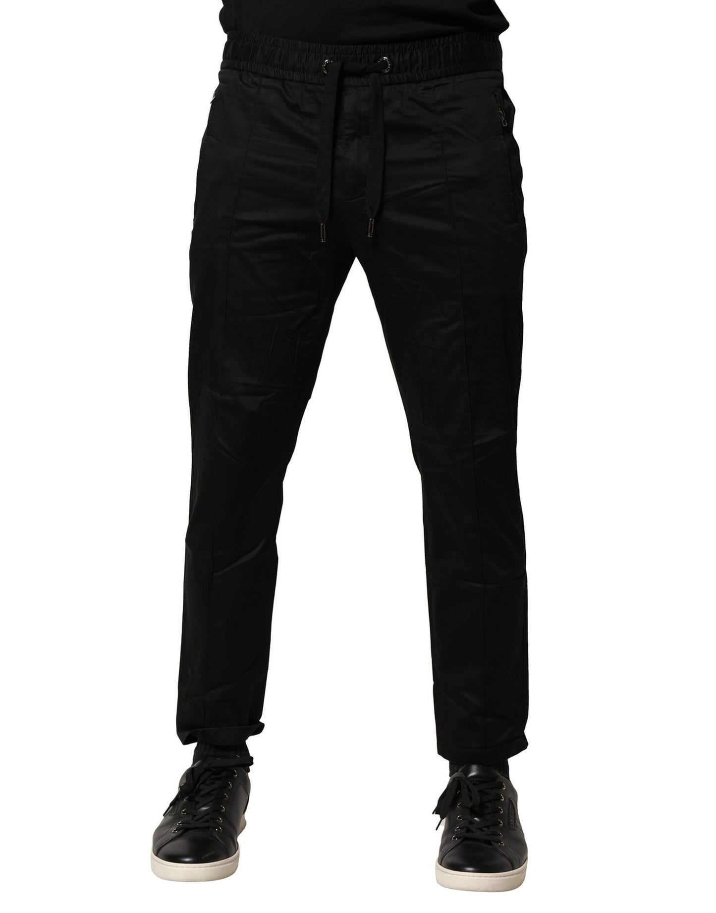 Black Cotton Mid Waist Jogger Pants
