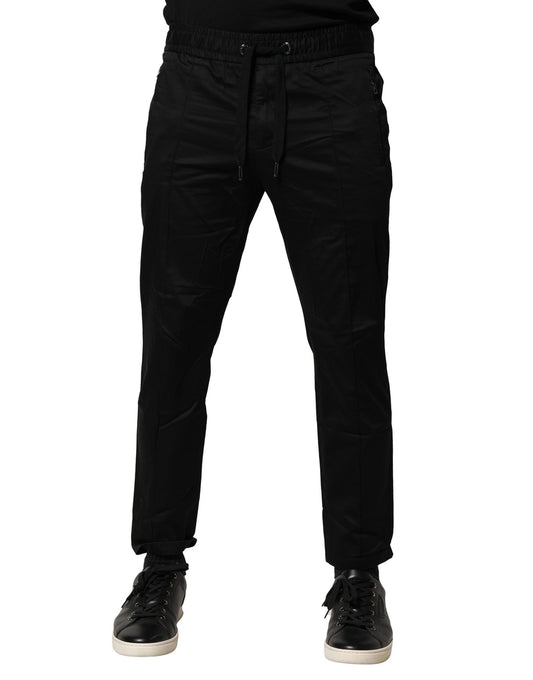 Black Cotton Mid Waist Jogger Pants
