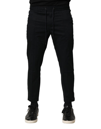 Black Cotton Mid Waist Jogger Pants
