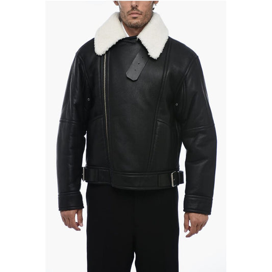 Leather Avietor Jacket with Shearling Detailing