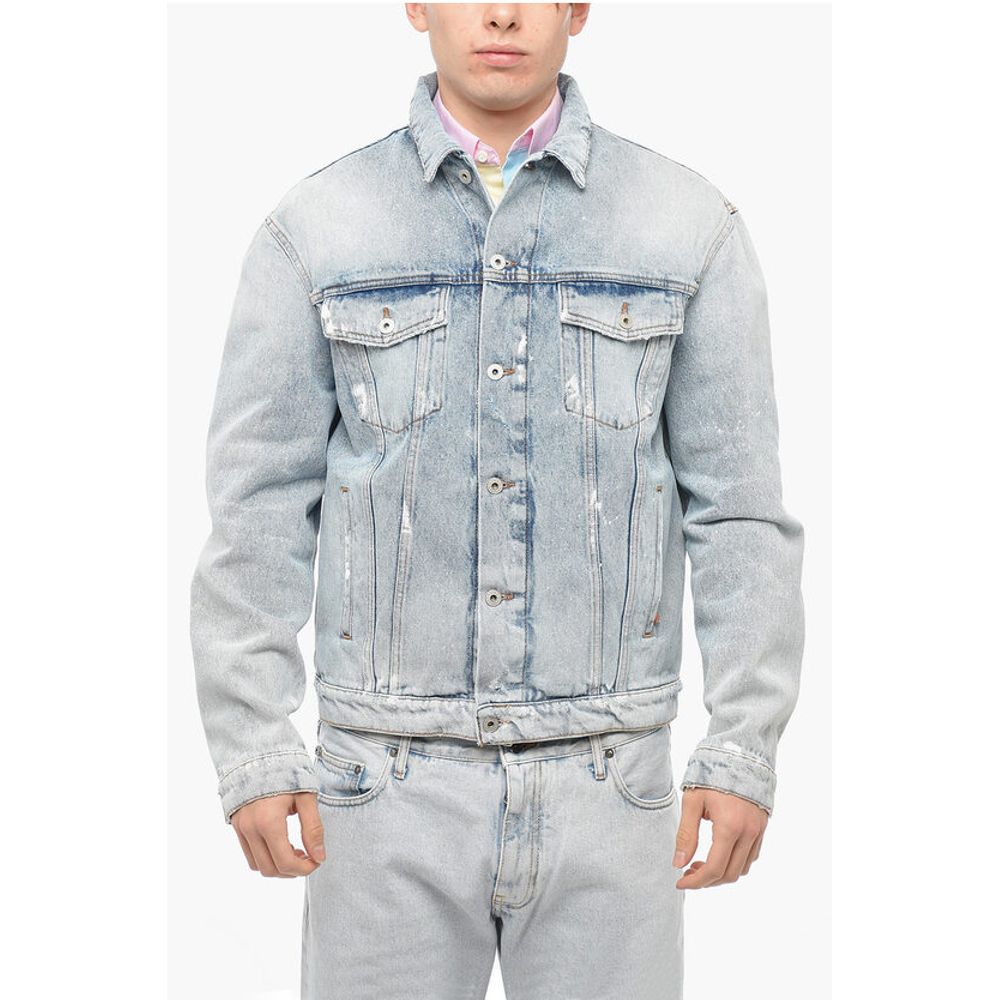 Distressed Denim Jacket with Logo Patch