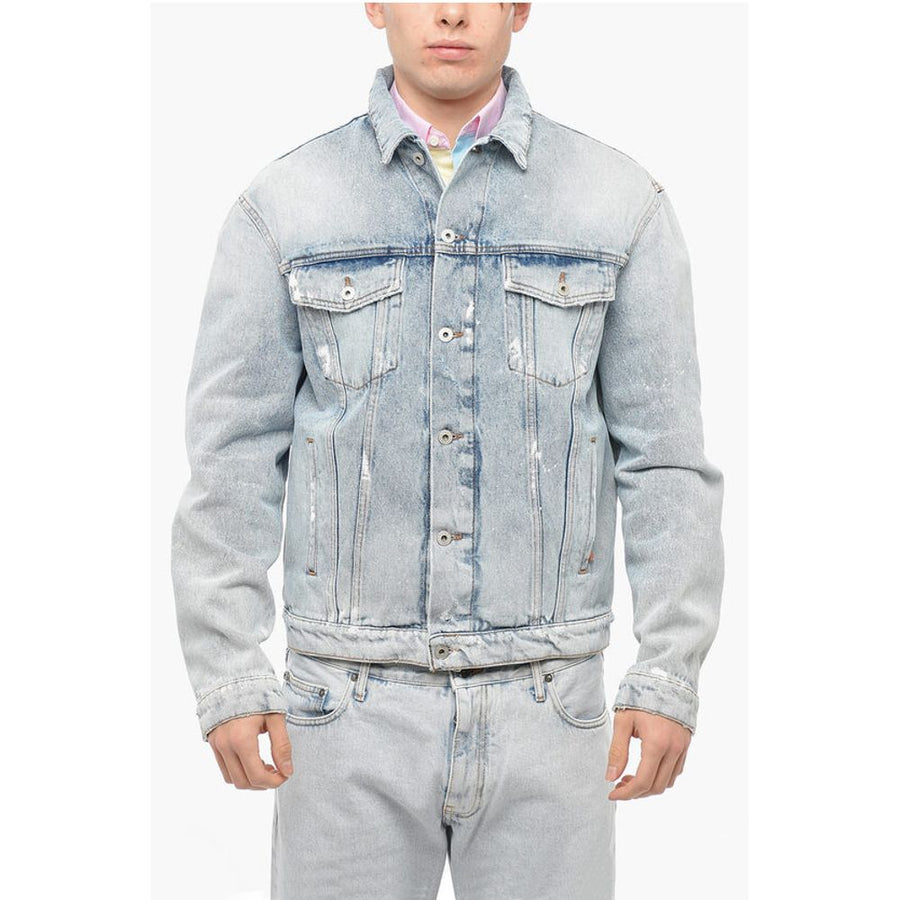 Distressed Denim Jacket with Logo Patch