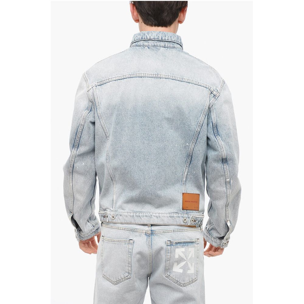 Distressed Denim Jacket with Logo Patch