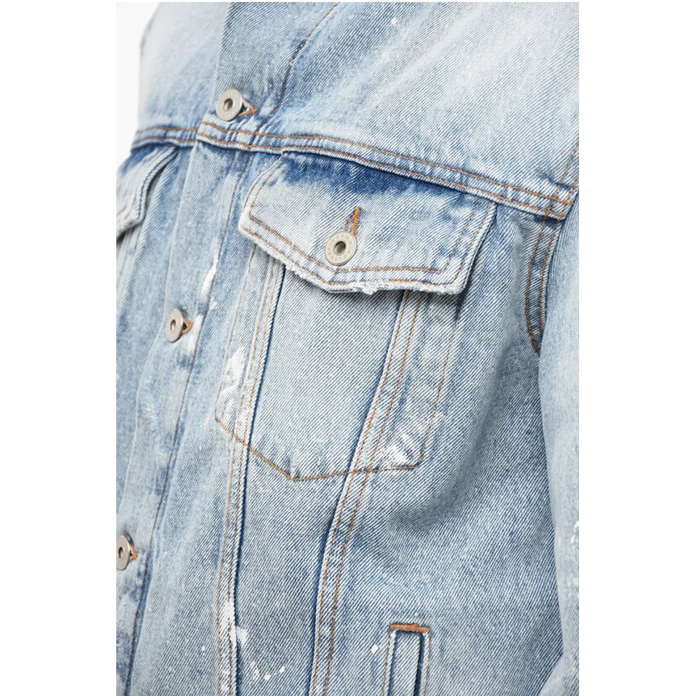 Distressed Denim Jacket with Logo Patch