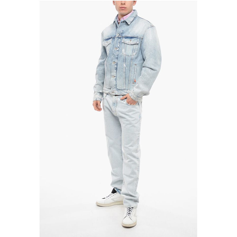 Distressed Denim Jacket with Logo Patch