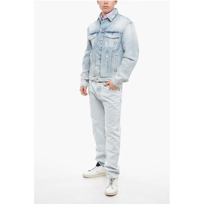 Distressed Denim Jacket with Logo Patch