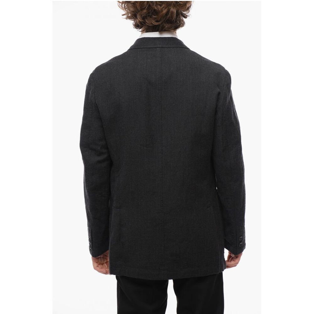 Wool and Flax Side Vents Peak Lapel Double-Breasted Blazer