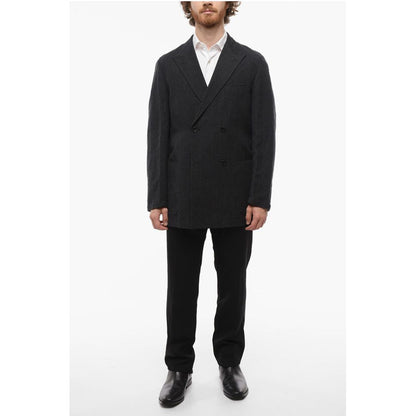 Wool and Flax Side Vents Peak Lapel Double-Breasted Blazer