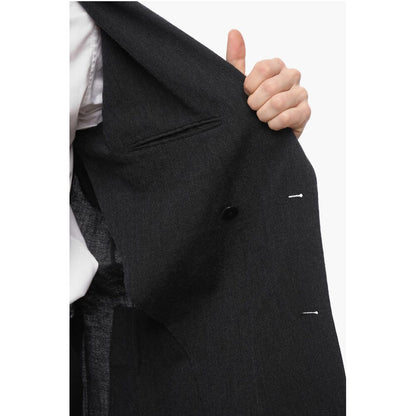 Wool and Flax Side Vents Peak Lapel Double-Breasted Blazer