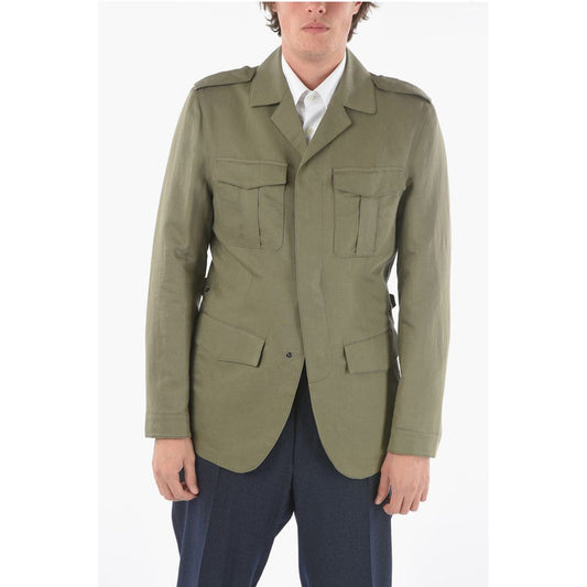 CC COLLECTION Hidden Closure Flax and Cotton Utility Jacket