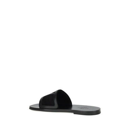 Black Calf Leather Bos Taurus Flat Sandals