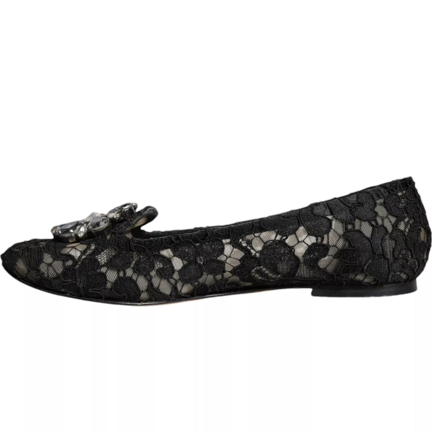 Black Lace Crystal Ballet Flats Loafer Shoes