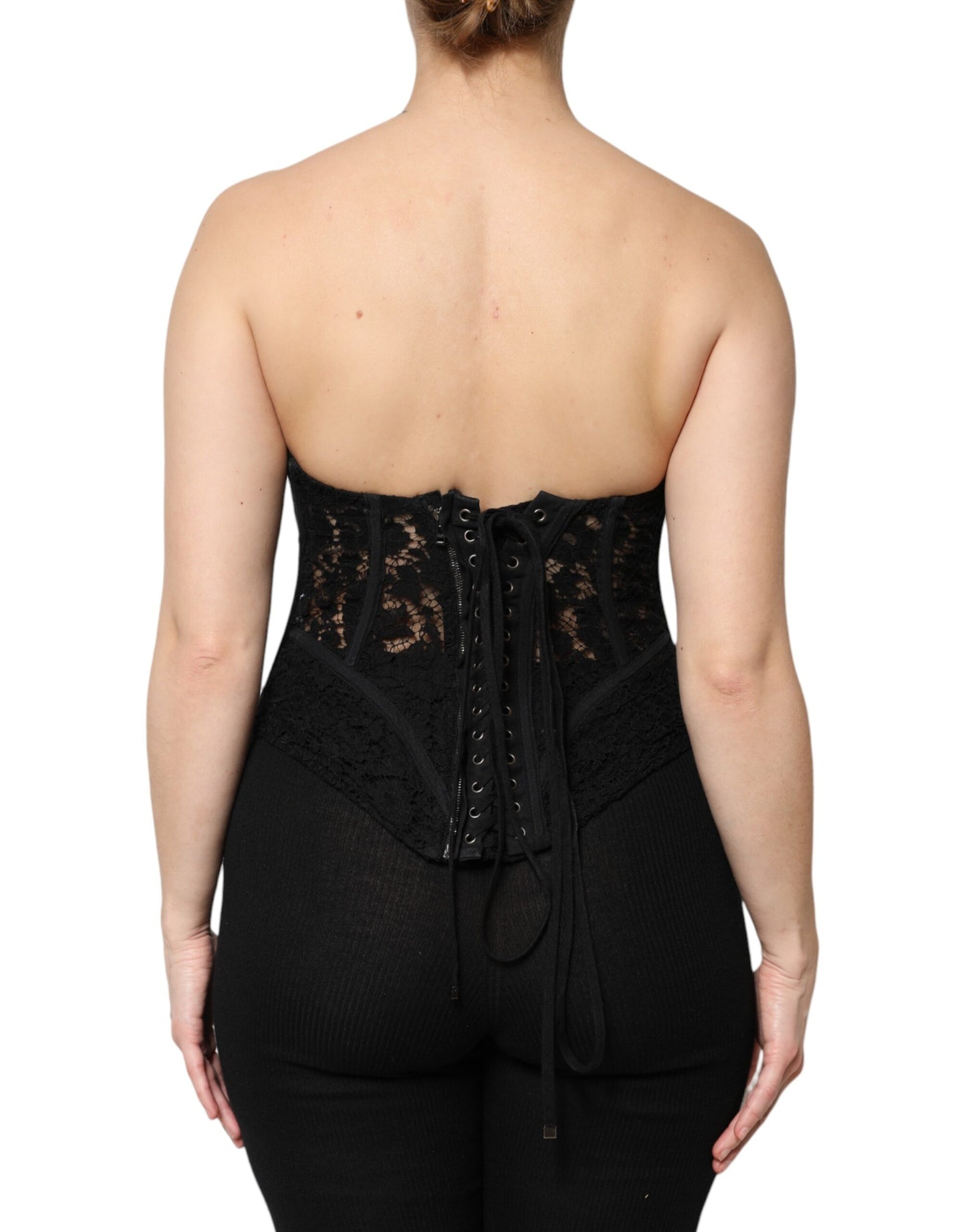 Black Cotton Floral Lace Corset Bustier Top
