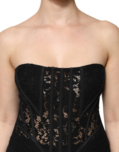 Black Cotton Floral Lace Corset Bustier Top
