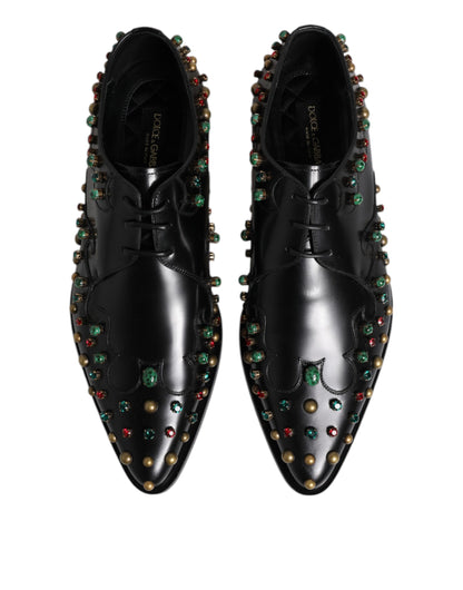 Black Leather Derby Dress Studded Shoes