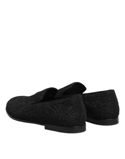 Black Jacquard Slip On Loafers Formal Shoes