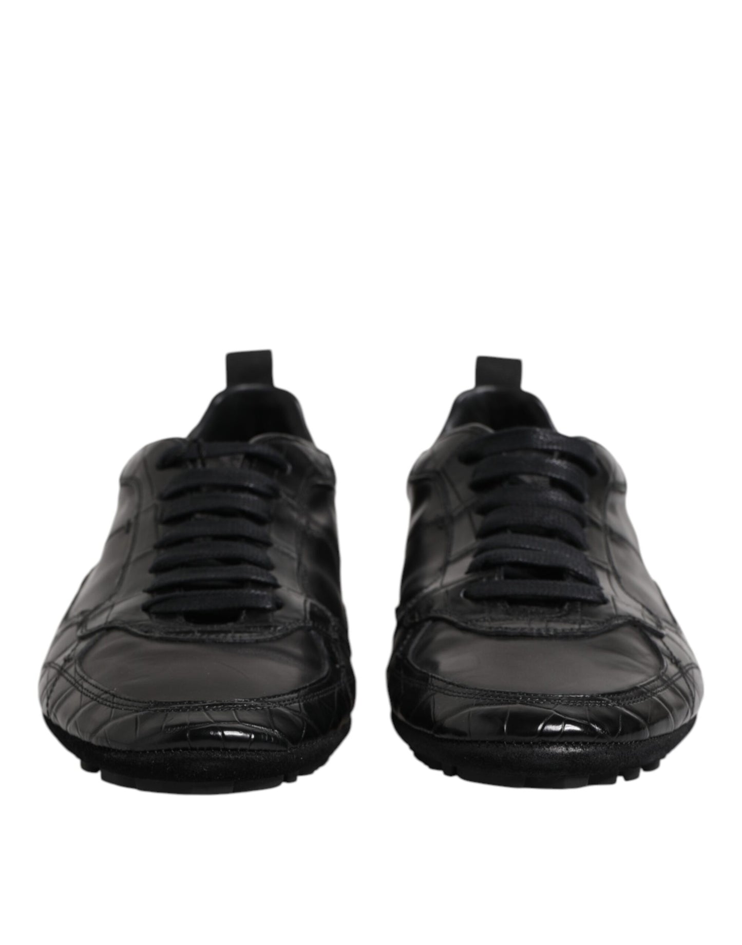 Black Exotic Leather Low Top Sneakers Shoes