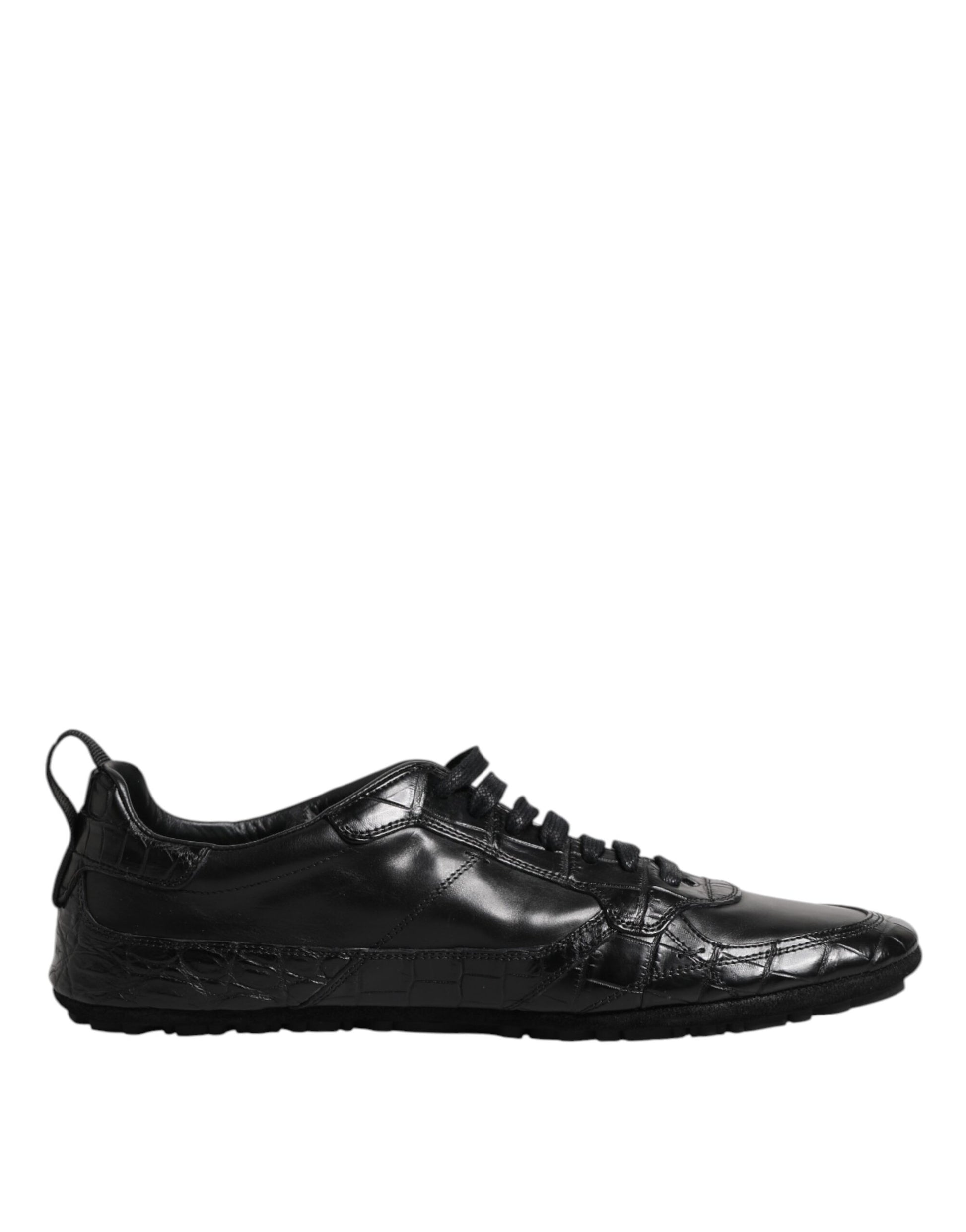 Black Exotic Leather Low Top Sneakers Shoes