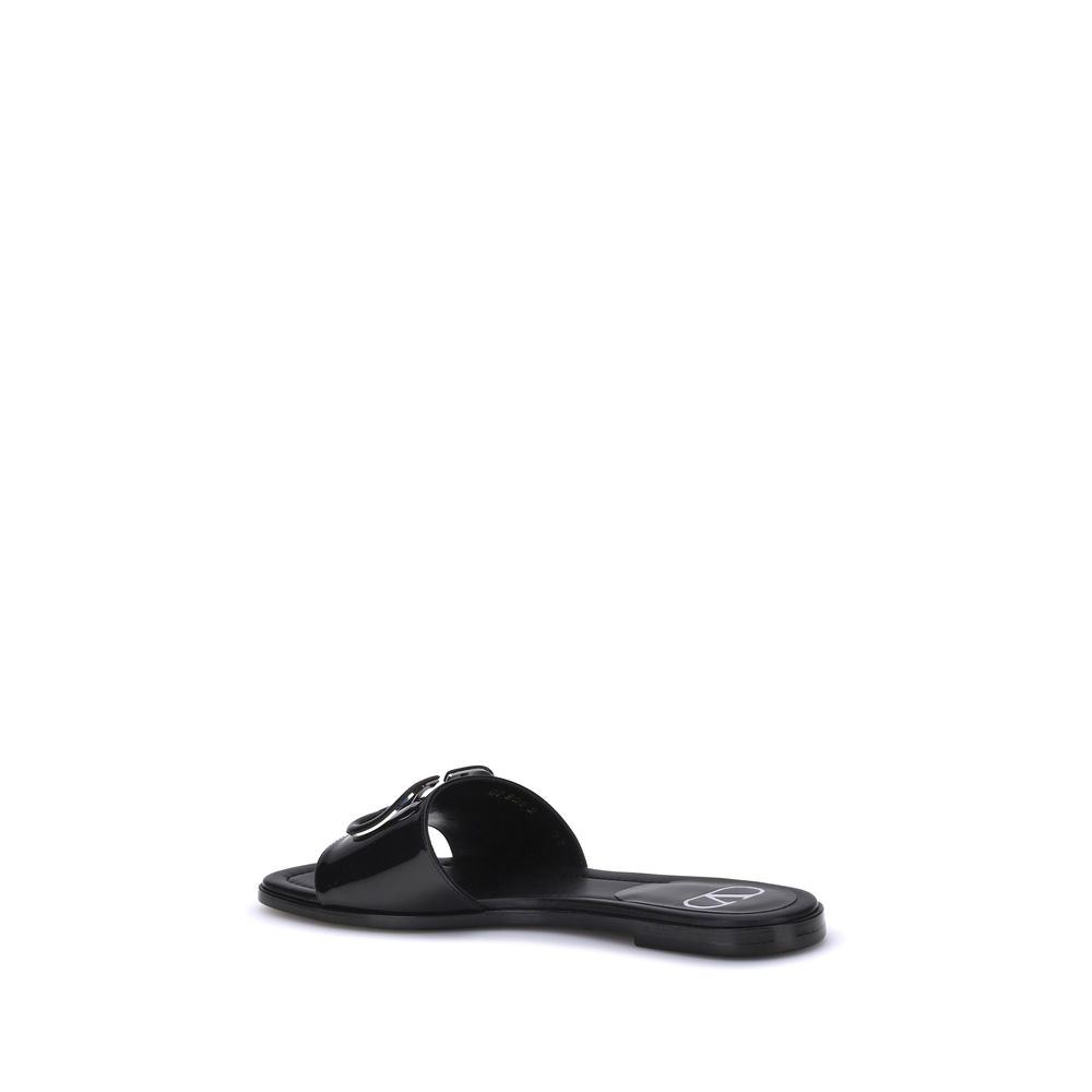 Black Calf Leather Bos Taurus Flat Sandals