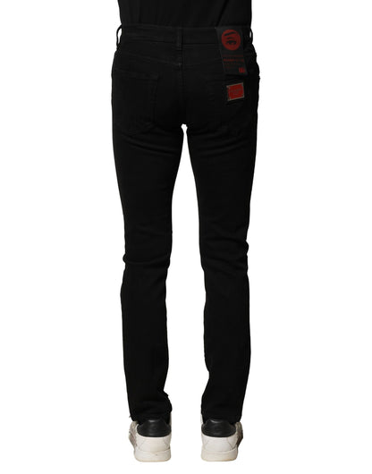 Black Cotton Logo Plaque Slim Denim Jeans