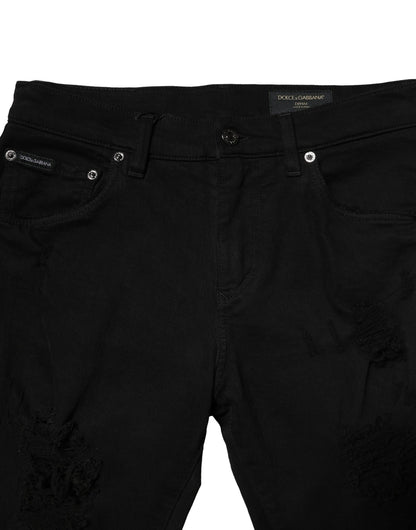 Black Cotton Logo Plaque Slim Denim Jeans