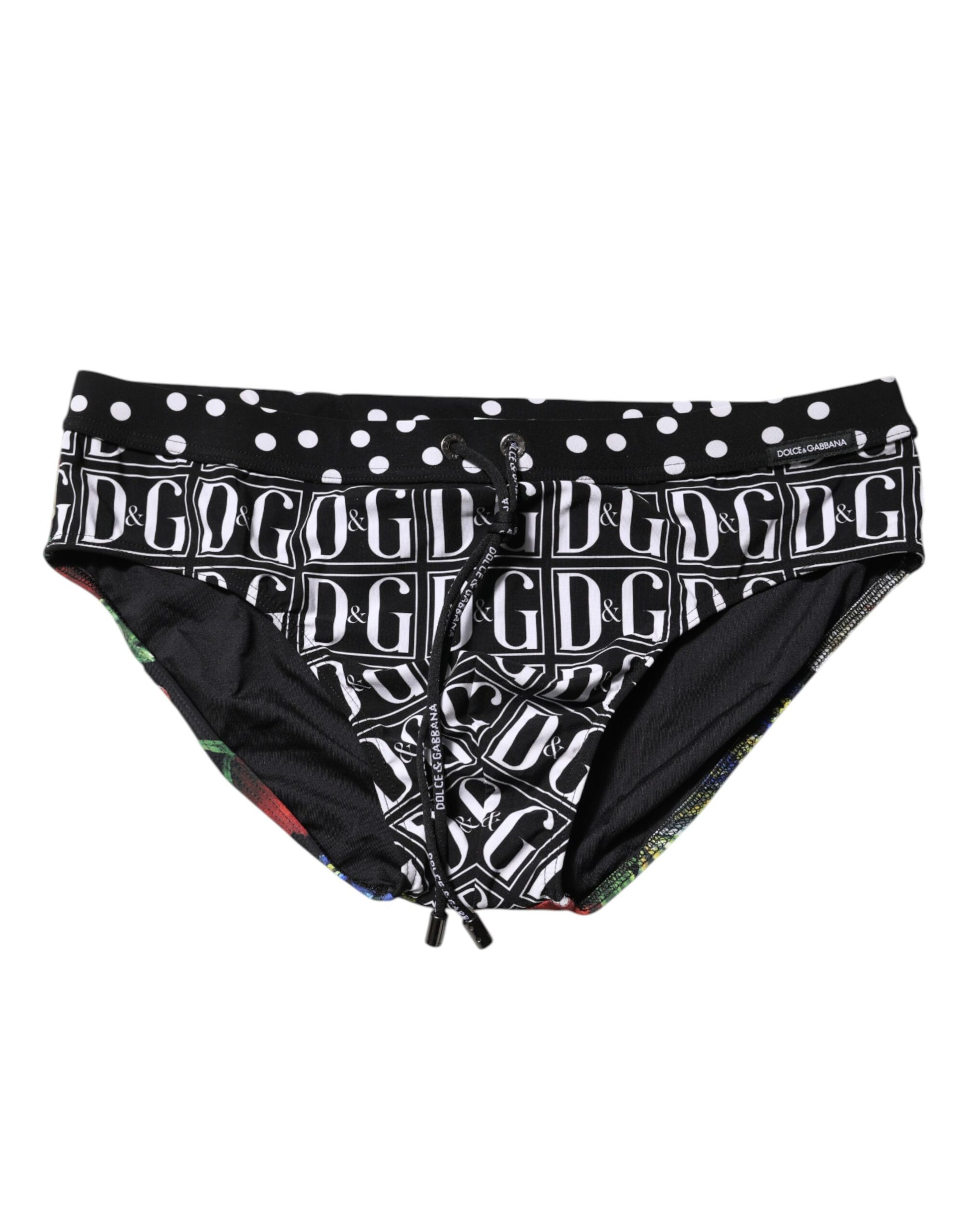 Black Floral Logo Beachwear Men Brief Swimwear