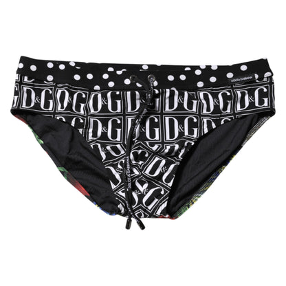 Black Floral Logo Beachwear Men Brief Swimwear