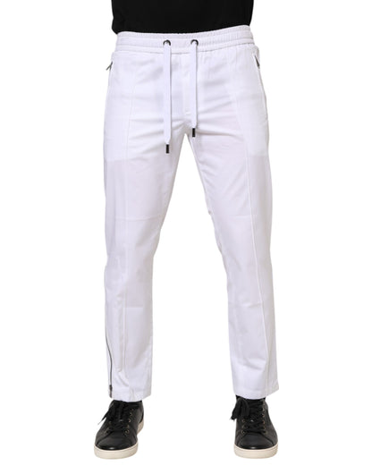 White Cotton Stretch Logo Men Jogger Pants